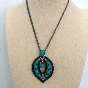QVC Joan Boyce Turquoise Pendant Necklace – Gunmetal & Hematite Crystal